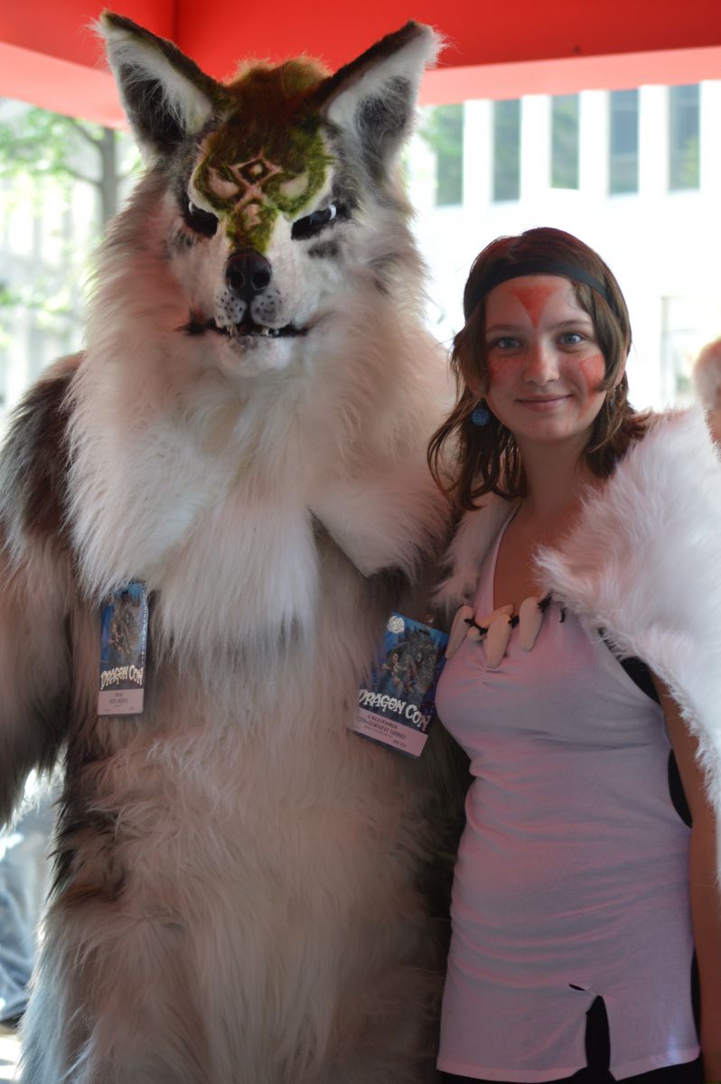 My daughter Ruth as San, the Wolf Princess, with a wolf friend.